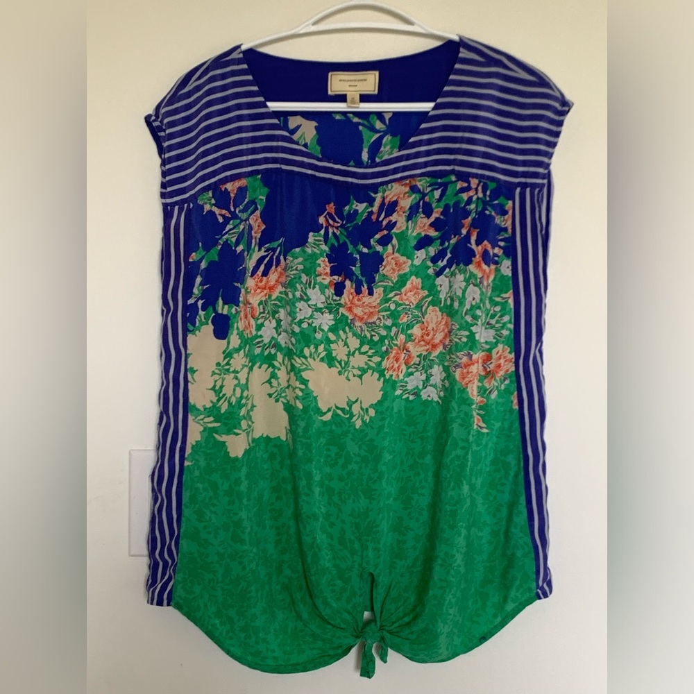 Anthropologie Moulinette Soeurs Green Floral Silk Tie Front Top Sleeveless Med